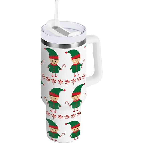 40 oz Tumbler with Straw Lid and Handle, Tumbler Travel Cup Keeps Drinks Cold & Hot, Water Bottle for Home Car Travel(Candy Cane)