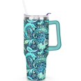 thumbnail image 1 of 40 oz Vacuum Insulated Bohemia Tumbler Stainless Steel Travel Cup Handle Flip Straw Lid Leak Proof Gift for Men Women, 1 of 4