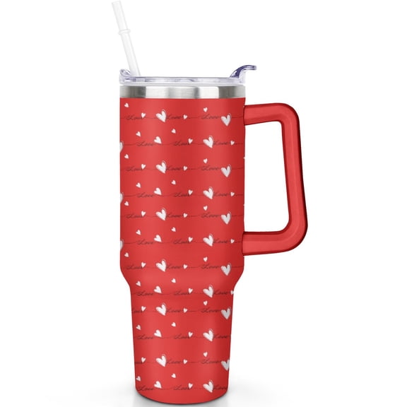 40 oz Valentine's Day Tumbler with Spill Proof Lid Handle Straw Valentine's Day Theme 40oz Tumbler Double Wall Insulated Father'sMother's Day Gifts Travel Tumbler Must Have