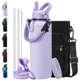 thumbnail image 1 of 40 oz Water Bottle with Straw Spout Lids Cold 48H Hot 24H, Vacuum Insulated Water Jug Carrying Bag with Strap Handle, Bottom Boot, Leak-proof Stainless Steel Thermal Flask, 1 of 9