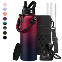 40 oz Water Bottles with Straw Spout Lid, Keep Cold 48h & Hot 24h, Stainless Steel Metal Flask, Leak Proof Insulated Water Bottle with Paracord Handle