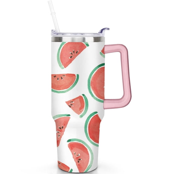 40 oz Watermelon Tumbler, Handle 40oz Watermelon Theme Tumbler, Spill-Proof Lid & Straw Double Insulated Coffee Cup Gifts