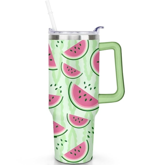 40 oz Watermelon Tumbler with Handle 40oz Watermelon Theme Tumbler Leak-Proof Lid & Straw Double Insulated Lightweight Travel Cup