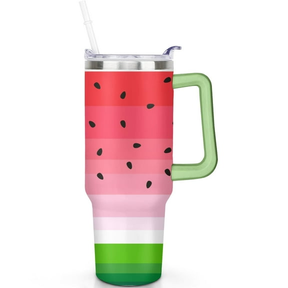 40 oz Watermelon Tumbler with Spill Proof Lid Handle & Straw Watermelon Theme 40oz Tumbler Double Wall Insulated Father’s/Mother’s Day Gifts