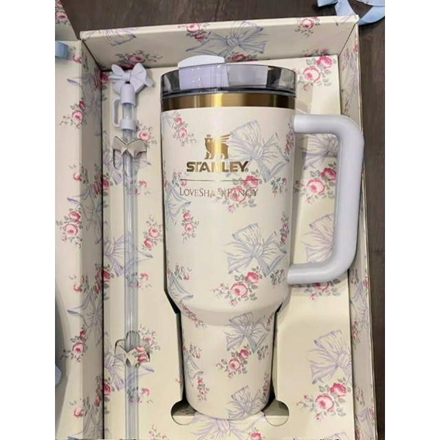 40 ozPortable Handheld Water Bottle, 304 Stainless Steel Thermos Cup with The LoveShackFancy Pattern Thermal Insulation Birthday Holiday Gift,Iced Coffee Mug Insulated Mug with Handle