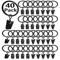 YMWVH 40-Pack 1.5" Curtain Rings with Clips - Heavy-Duty Pull Rod Hooks for 1.3" & Below Rods, Black