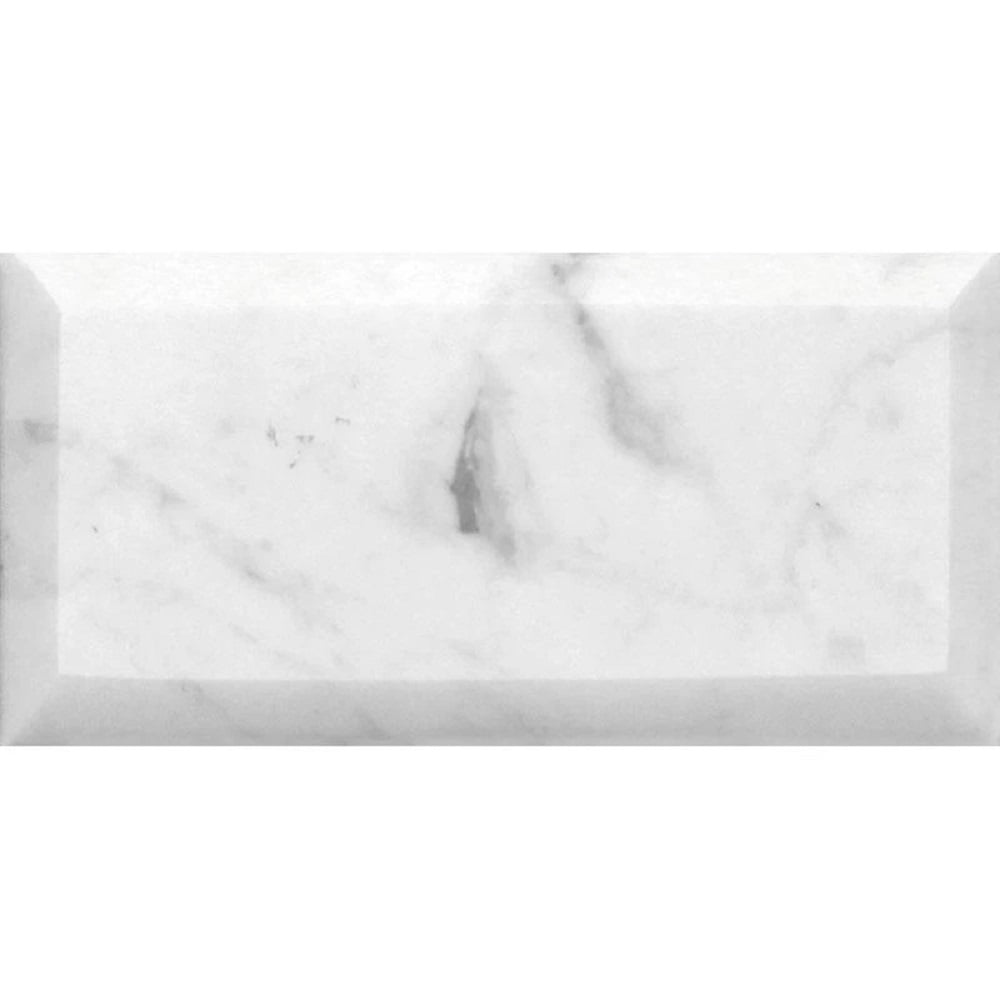 White and Gray Beveled Polished Marble 3x6 Subway Tile