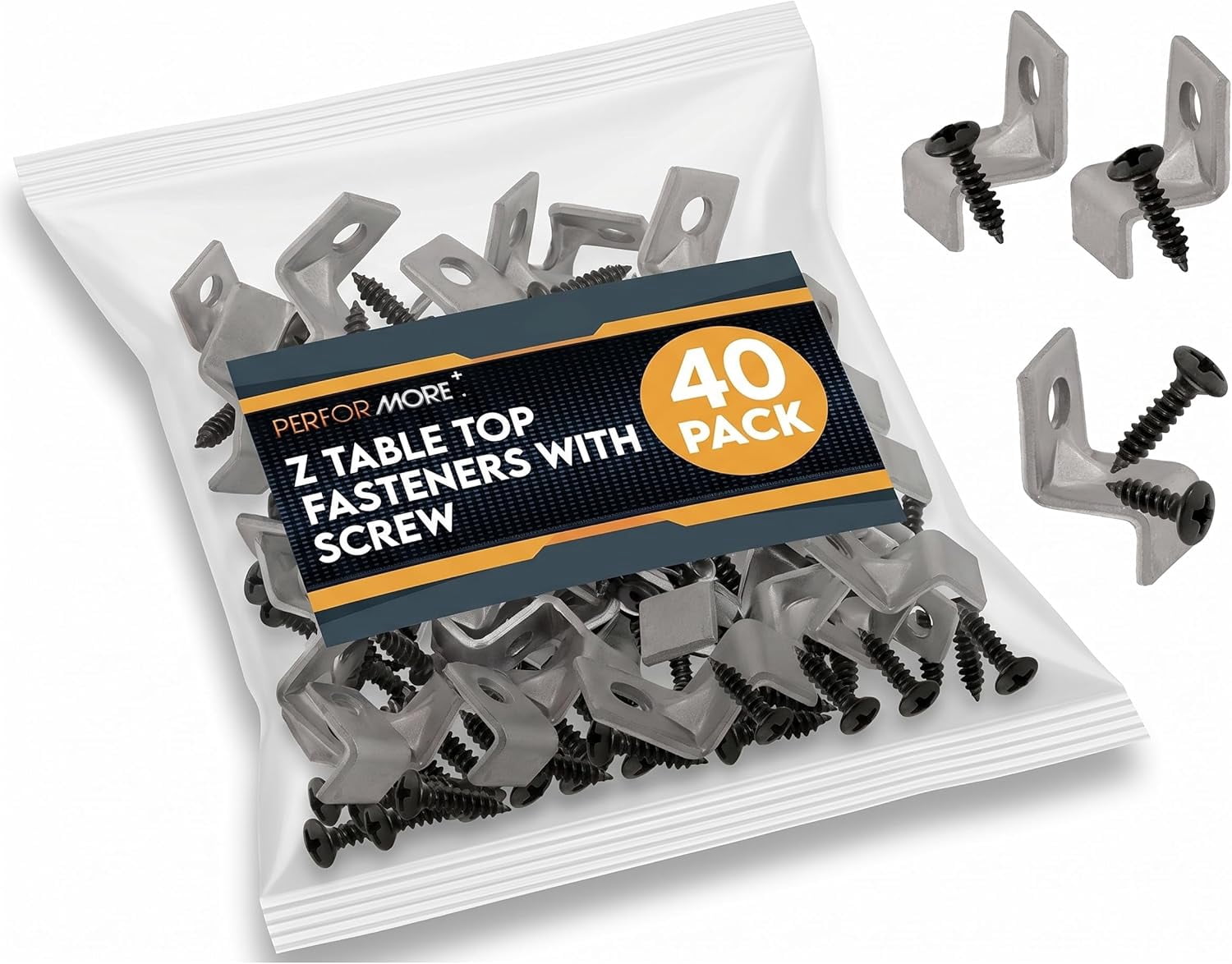 40-pack type desktop fasteners with screws, heavy-duty type desktop fasteners solid steel with black screws suitable for woodworking projects (includes 40 clips and 40 screws)