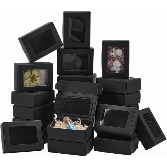40 pc Foldable Creative Kraft Paper Mailer Boxes with Visible Window Shipping Boxes Rectangle Black 6.7x9.1x3cm for Handmade
