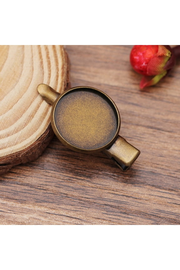 40 pc Iron Alligator Hair Clip Findings with Brass Flat Round Cabochon Bezel Settings Antique Bronze 35mm Tray: 18mm