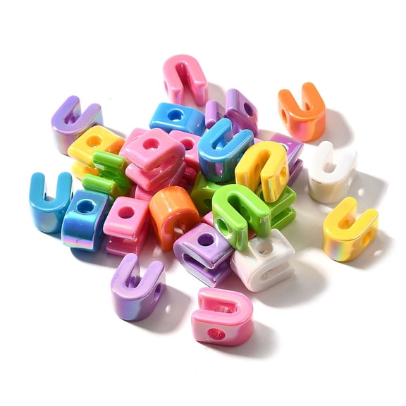 40 pc Opaque Acrylic European Beads Large Hole Beads Iridescent Letter Letter U 18.5~22.5x12~20x13~14mm Hole: 6mm