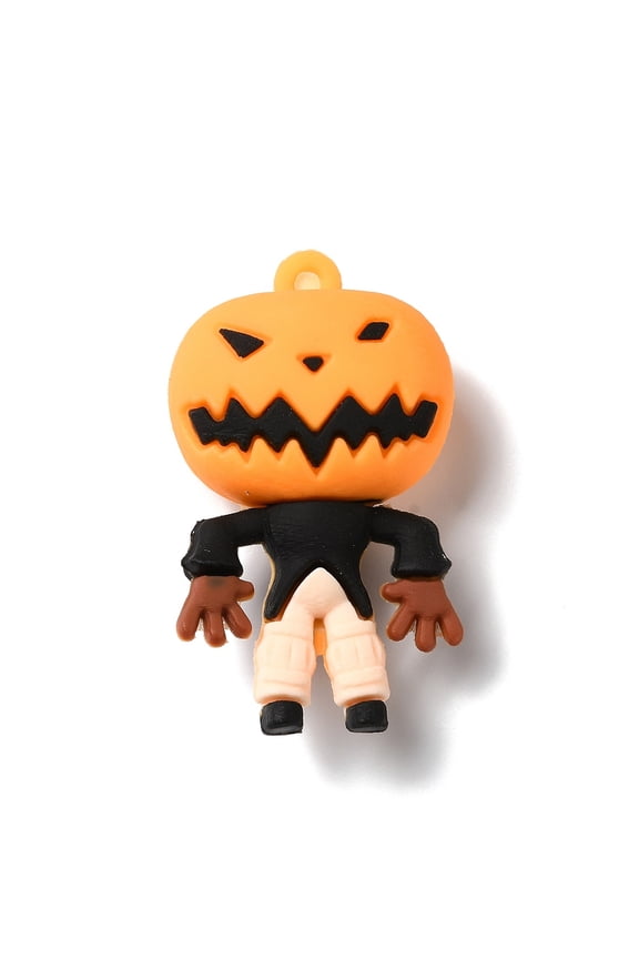 40 pc PVC Plastic Cartoon Big Pendants for DIY Keychain Making Pumpkin Charm Black 56x31x19mm Hole: 3.2mm