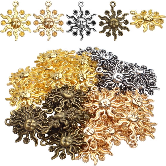 40 pcs Alloy Celestial Sun Charms Tibetan Sun Smile Jewelry Charms Pendants for DIY Earring Necklace Jewelry Accessory23mm
