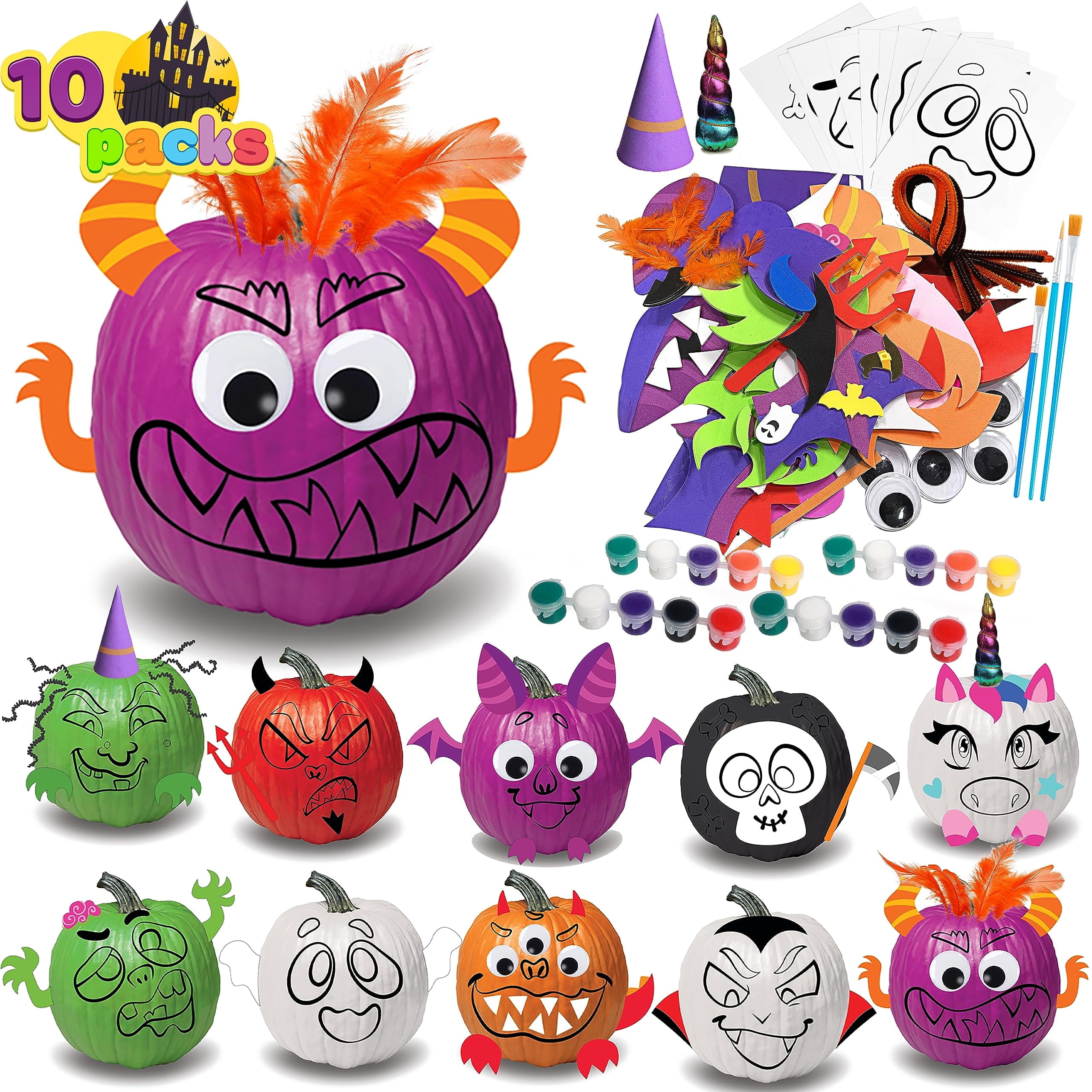 40 pcs Halloween 3D Pumpkin Painting Fun Kit for Kids, Unicorn Decor, Foam Stickers, DIY Art and Craft, Party Favors