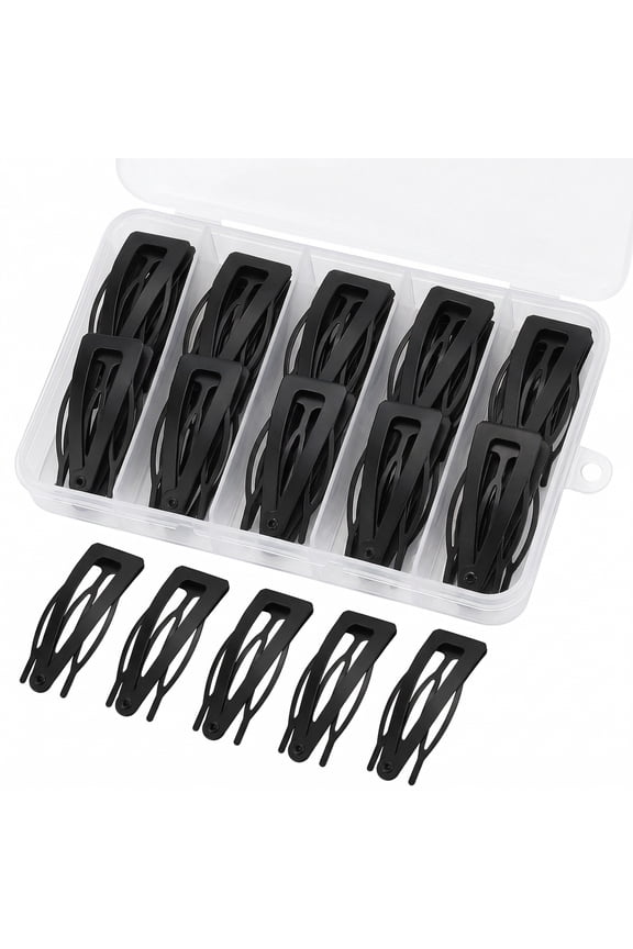 Hair Accessories, 40pcs Small Metal Snap Clips, Black, Boxed