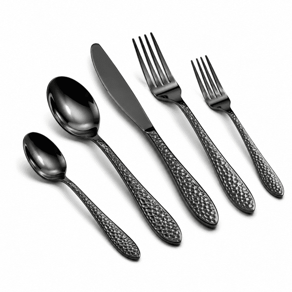 40-piece Blackware Set For 8 Hammered Flatware