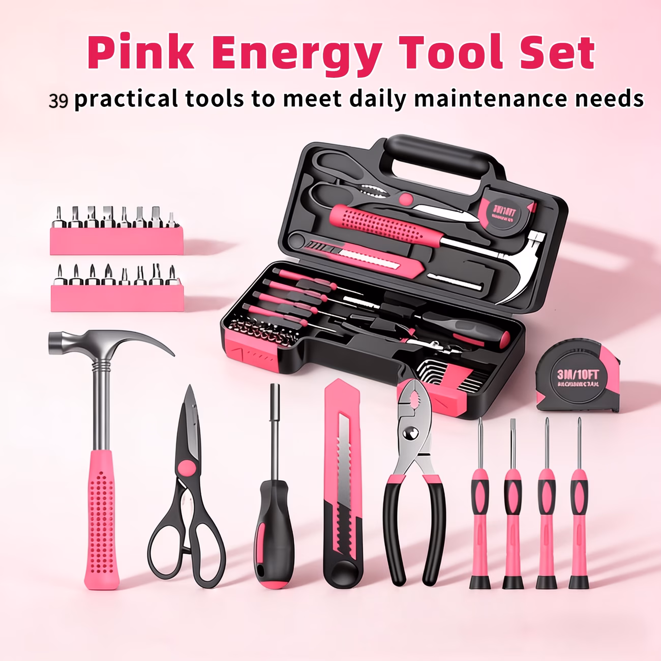 40-piece Pink & Orange Multi-Functional Tool Set, CR-V Material Portable Home Repair Toolbox, Ideal Gift for Dorms, Offices, DIY Assembly, and Pipe Repairs,