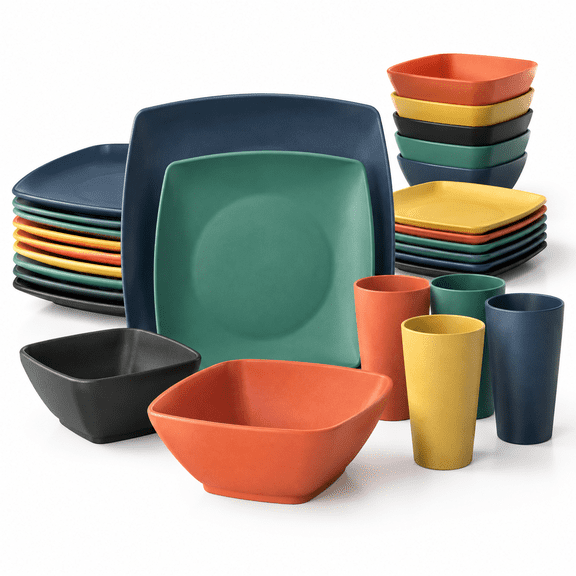 40-piece Plates And Sets For 10 Plastic Square Dinnerware