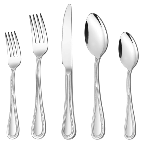 40-piece Silverware Set  Stainless Steel Flatware Service For 8 Pearled Edge Tableware Cutlery Include Knife/fork/spoon Beading Eating Utensil Home Mirror Polished Dishwasher Safe