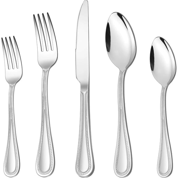 40-piece Silverware Set Stainless Steel Flatware Service For 8 Pearled Edge Tableware Cutlery Include Knife/fork/spoon Beading Eating Utensil Home Mirror Polished Dishwasher Safe