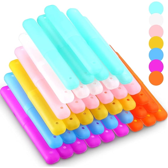 40 Pieces Travel Toothbrush Holder Case Portable Plastic Pencil Case Holder Toothbrush Carrier Cover Case Bulk Toothbrush Storage Containers for Traveling Camping Bathroom Business, 7 Colors