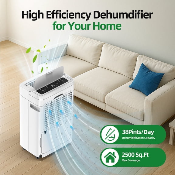 40 pt. 2,500 sq. ft. Dehumidifier in White with Drain Hose, Bucket, Auto Defrost, 24Hr Timer, Air Outlet with Cover