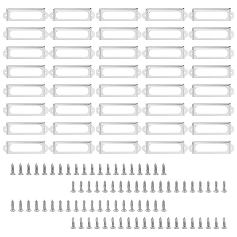 40 set Office Library File Drawer Cabinet Card Tag Label Holder Metal ...