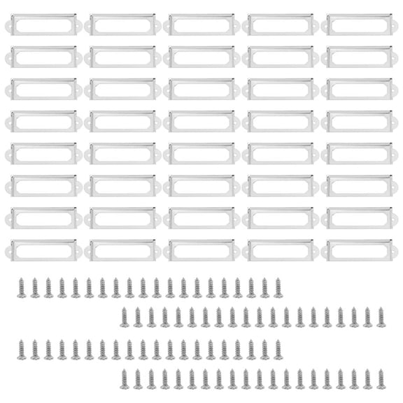 40 set Office Library File Drawer Cabinet Card Tag Label Holder Metal Frame (Silver Tone)
