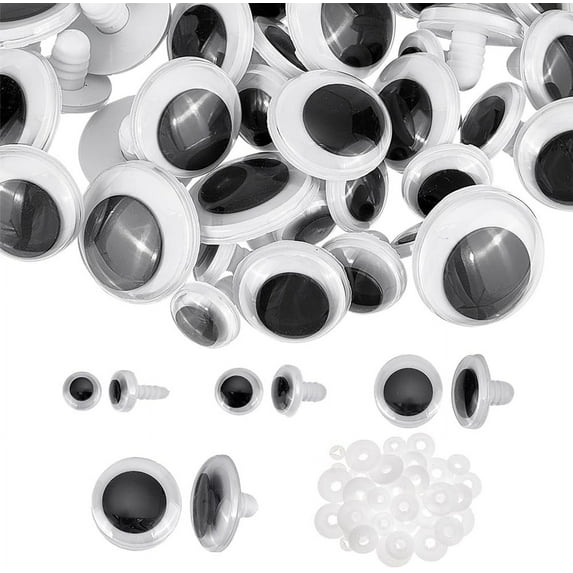 40 sets 4 style Plastic Wiggle Googly Eyes Craft Safety Eyes for Crafts Crochet Toy and Stuffed Animals Half Round White 13~15x10~23mm