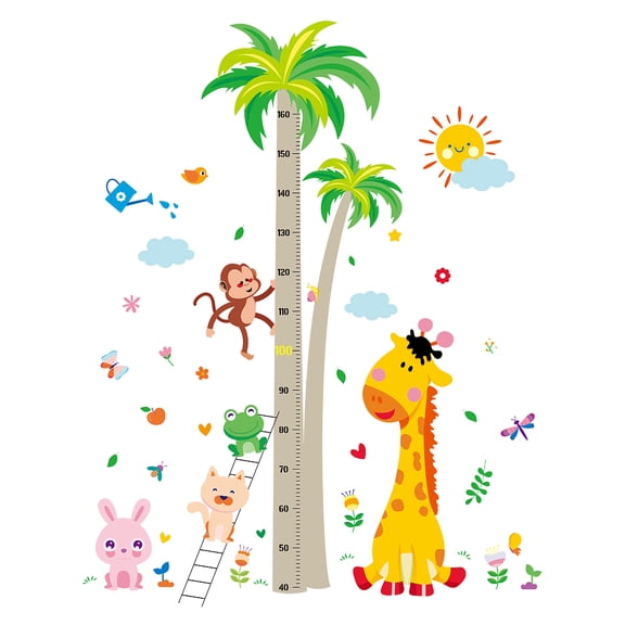 40 to 160 cm Height Chart Coconut Tree Giraffe Height Chart Sun Monkey Wall Sticker Animal PVC Growth Charts Ruler Height Measure DIY