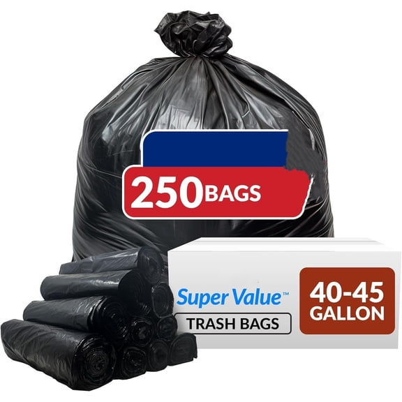 40 to 45 Gallon Trash Bags Heavy Duty | 250 Trash Bags | Super Sizeable, Black, Garbage for Serious Cleanup