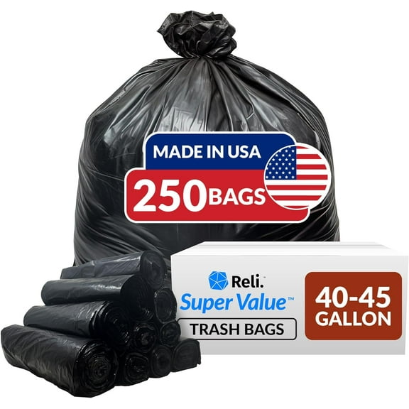 40 to 45 Gallon Trash Bags Heavy Duty | 250 Trash Bags | Super Sizeable, Black, Garbage for Serious Cleanup