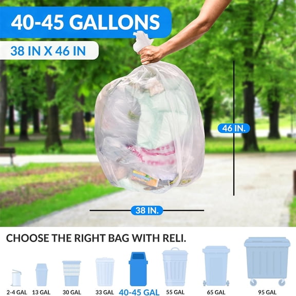 40 to 45 Gallon Trash Bags Heavy Duty | 250 Trash Bags | Super Sizeable, Clear, Garbage for Serious Cleanup