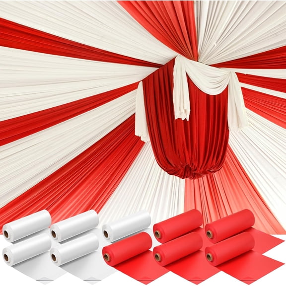 40'' x 100'' Circus Tablecloth Roll Carnival Tent Party Table Cover for Birthday Decorations Circus Theme Tablecloth for Backdrop Curtains Ceiling Wall Drapes Supplies(White, Red,10 Roll)