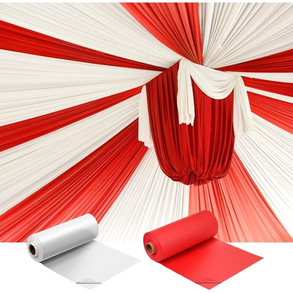 40'' x 100'' Circus Tablecloth Roll Carnival Tent Party Table Cover for Birthday Decorations Circus Theme Tablecloth for Backdrop Curtains Ceiling Wall Drapes Supplies(White, Red,2 Roll)