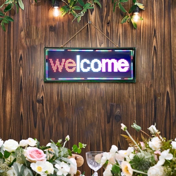 40" x 15" Programmable LED Sign for Business, USB Custom Scrolling Message Display Board, Red White Pink LED Advertising Sign, 10000-Dot Digital Banner for Store, Restaurant, Salon, Bar, Parking Lot