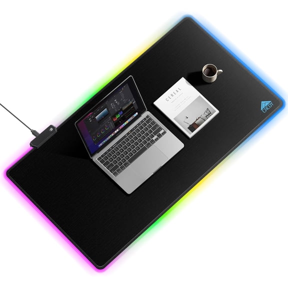 40" x 20" RGB Mouse Pad XXL, Extended Desk Mat with Smooth Surface and 9 Lighting Effects, LED Lighting Desk Pad with Stitched Edges and Non-Slip Rubber Base, Gaming Computer Mouse Mat, Black