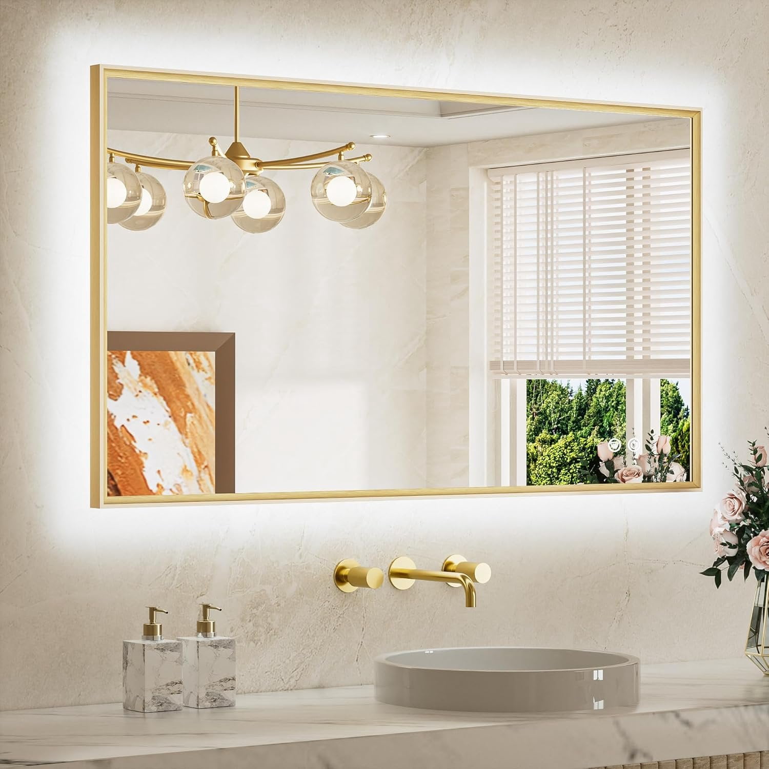 40 x 24 Backlit Bathroom Mirror Brushed Metal Frame LED Light Vanity 3 ...