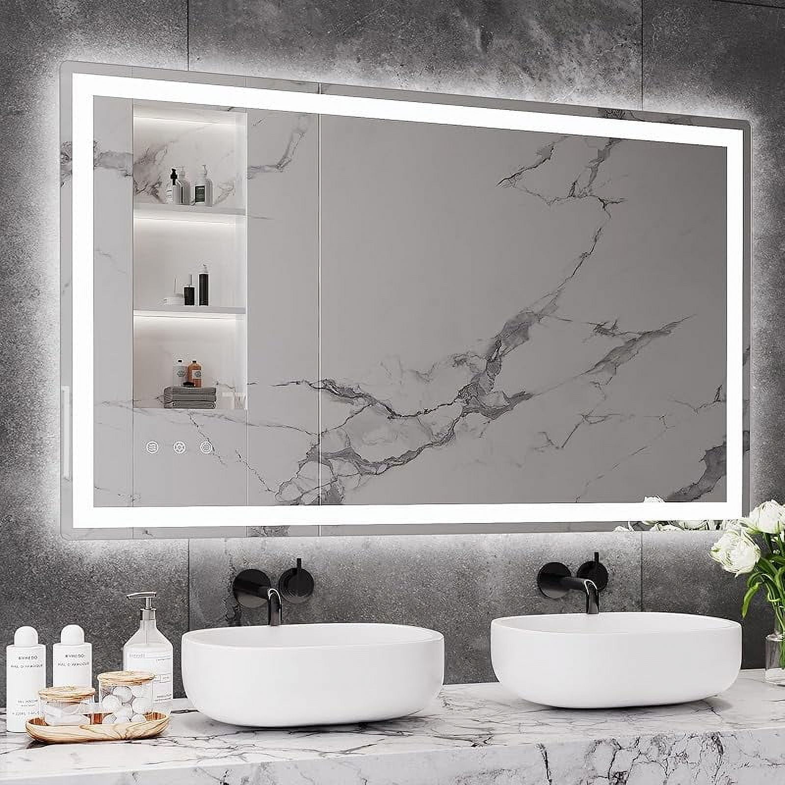 LED Bathroom Mirror 40x24 Inch - Anti-Fog Vanity Mirror With Front & Back Lighting, Dimmable