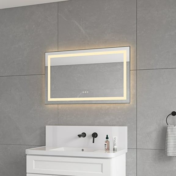 40 x 24 Inch LED Bathroom Mirror with Front and Backlight, Wall Mounted Vanity Mirror with Aluminum Frame,