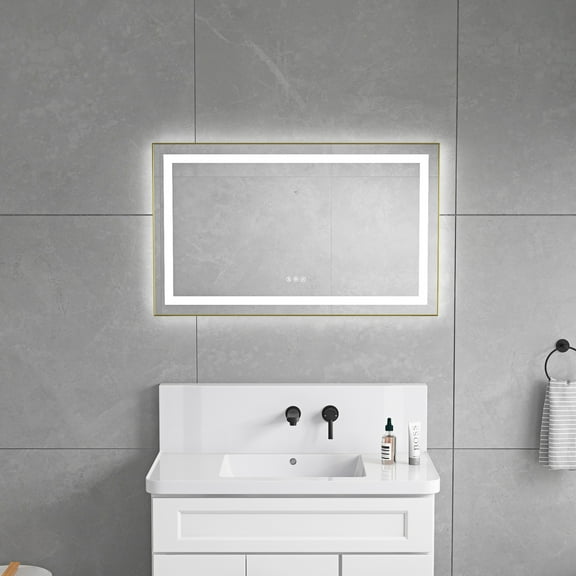 40 x 24 Inch LED Bathroom Mirror with Front and Backlight, Wall Mounted Vanity Mirror with Aluminum Frame,