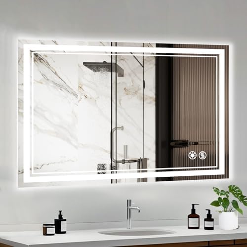 40 x 24 LED Bathroom Mirror with Lights 3 Colors Dimmable Frameless ...