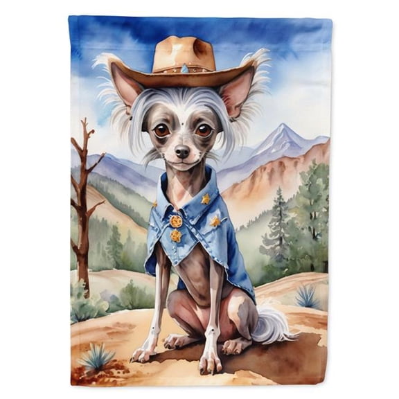 40 x 28 in. Chinese Crested Cowboy Welcome House Flag