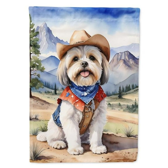 40 x 28 in. Lhasa Apso Cowboy Welcome House Flag
