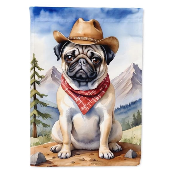 40 x 28 in. Pug Cowboy Welcome House Flag
