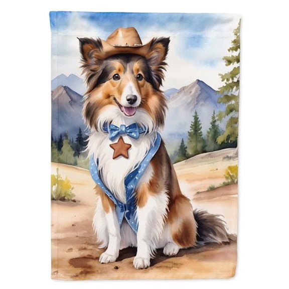 40 x 28 in. Sheltie Cowboy Welcome House Flag