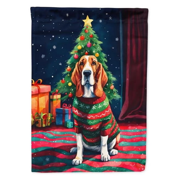 40 x 28 in. Unisex Basset Hound Christmas Polyester House Flag