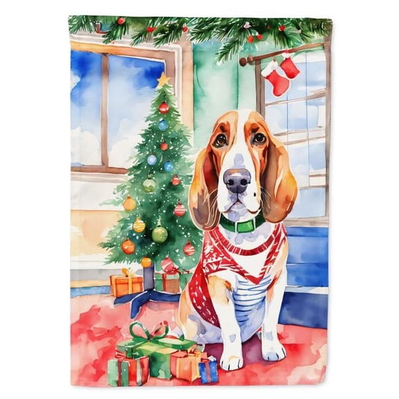 40 x 28 in. Unisex Basset Hound Christmas Polyester House Flag
