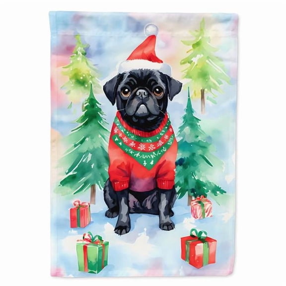 40 x 28 in. Unisex Pug Christmas Polyester House Flag