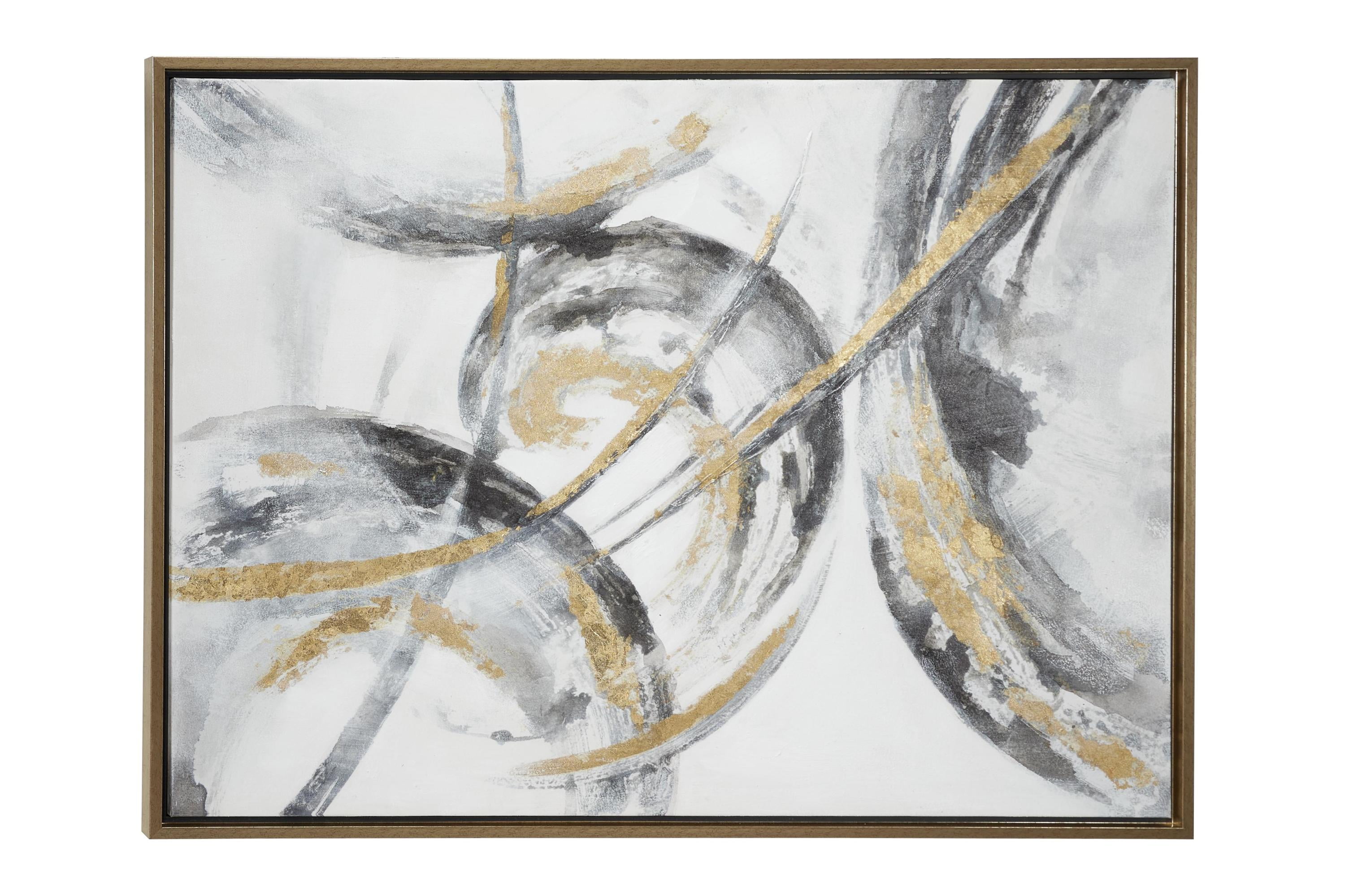 Gold and Gray Abstract Canvas Wall Art with Fir Wood Frame